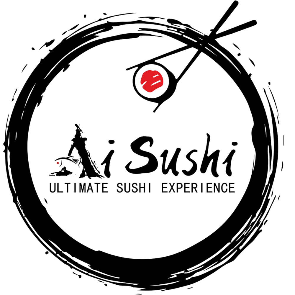 Ink wash circular Ai Sushi brand logo with chopsticks and sushi graphic at Ai Sushi, a Japanese Restaurant in Deerfield Beach