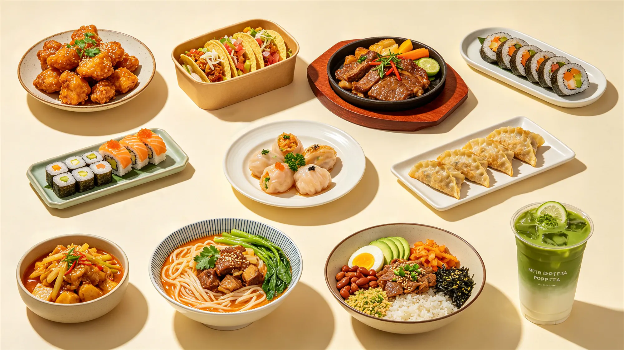Assorted signature dishes from Asian restaurants at X7 Eatery, a Multiple Asian Restaurant in Deerfield Beach