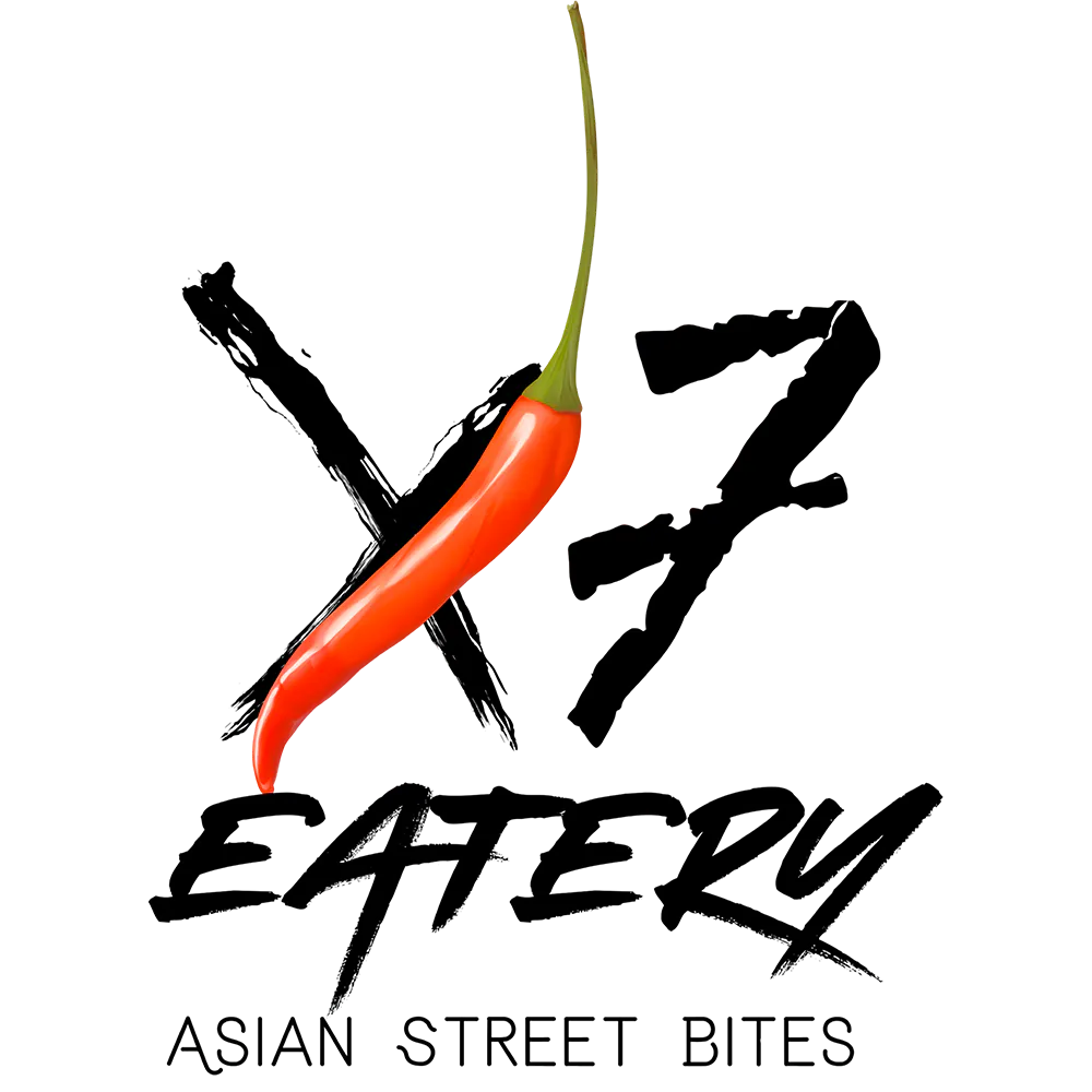 Brushstroke X7 Eatery logo accented with bright red chili pepper graphic at X7 Eatery, a Multiple Asian Restaurant in Deerfield Beach
